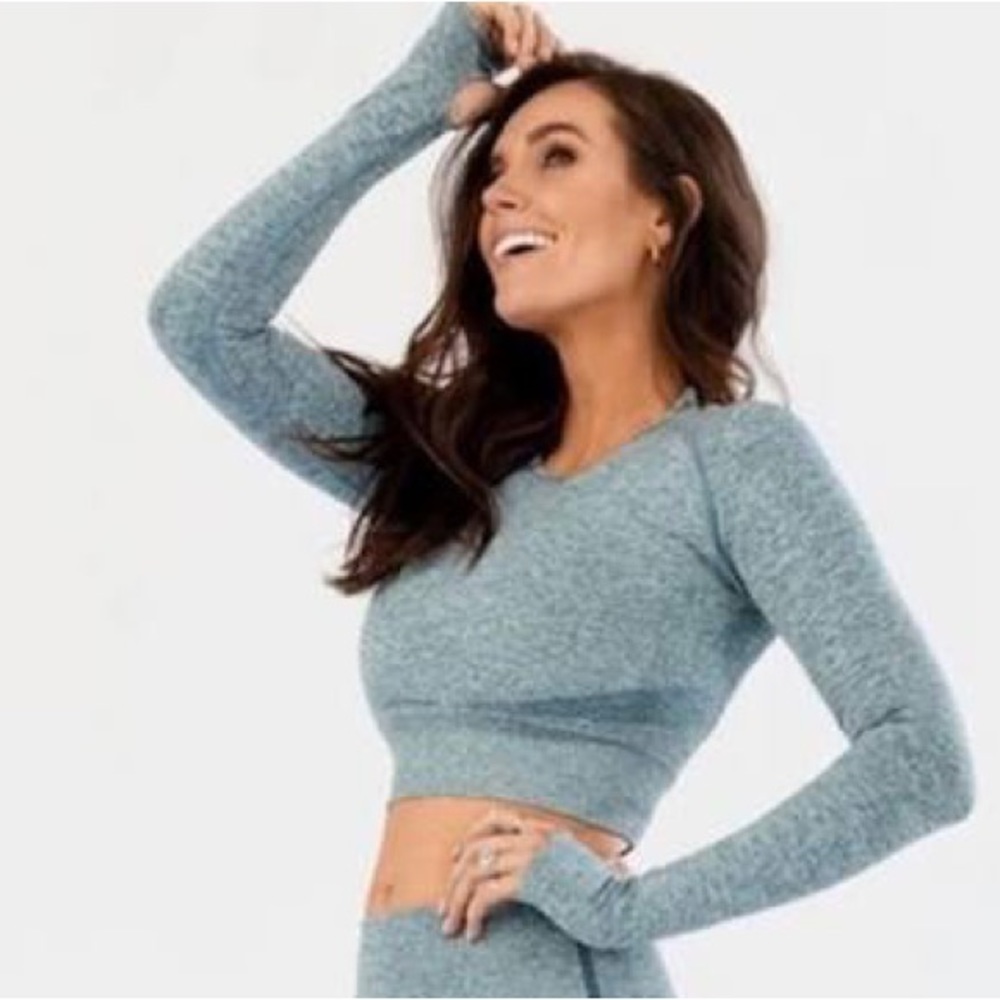 ACTA Active Workout Yoga Crop Top Medium Long Sleeve Heather Green